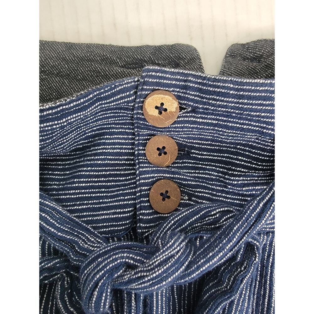 Free People Harem Pants SZ 6 Cotton Yarn Dye Navy Striped Tie Button Pleated - Picture 7 of 12